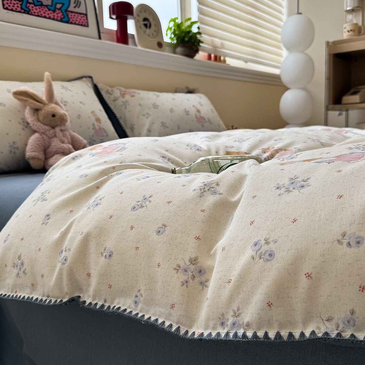 91家纺网 家纺一手货源 找家纺 慕尚家纺 2025新款磨毛三角针套件四件套 磨毛三角针-兔妈与兔宝