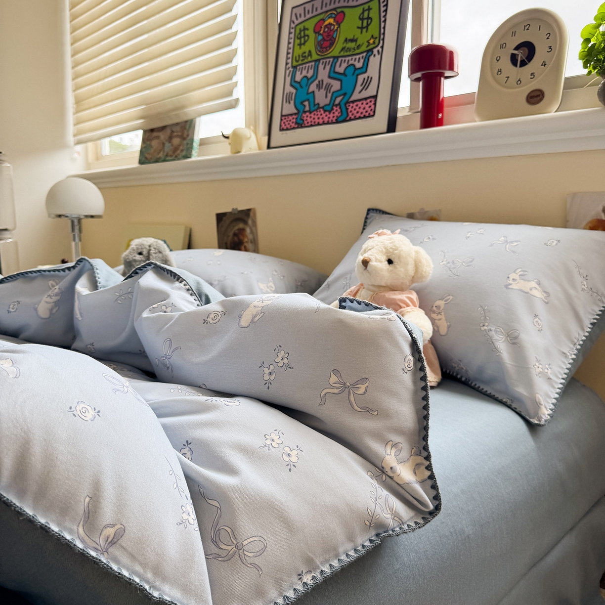 91家纺网 家纺一手货源 找家纺 慕尚家纺 2025新款磨毛三角针套件四件套 磨毛三角针-蝴蝶结兔