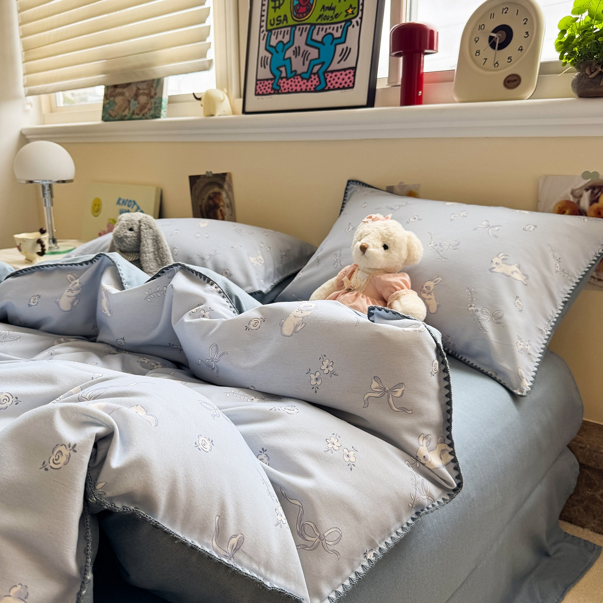 91家纺网 家纺一手货源 找家纺 慕尚家纺 2025新款磨毛三角针套件四件套 磨毛三角针-蝴蝶结兔