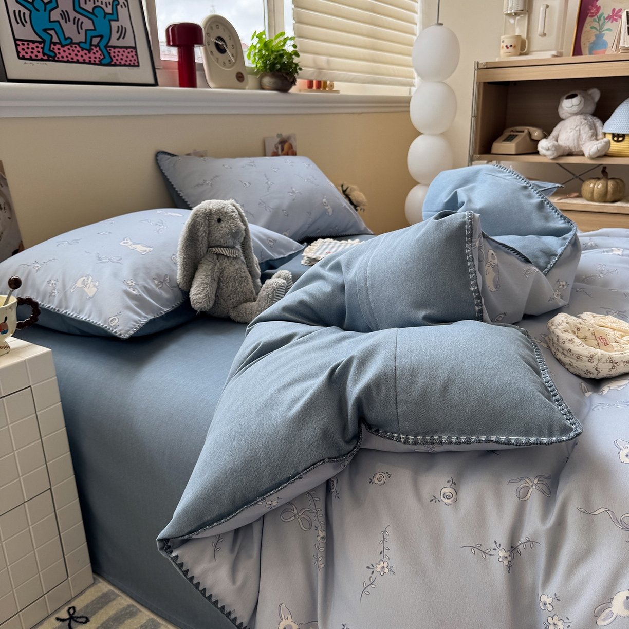 91家纺网 家纺一手货源 找家纺 慕尚家纺 2025新款磨毛三角针套件四件套 磨毛三角针-蝴蝶结兔