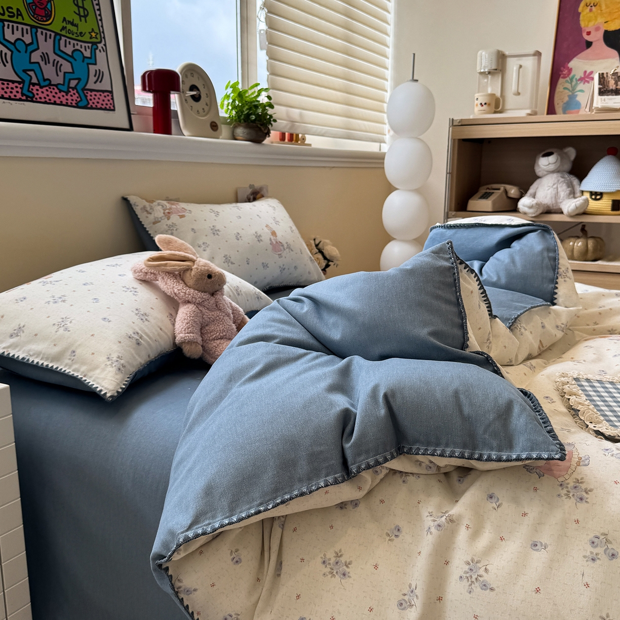 91家纺网 家纺一手货源 找家纺 慕尚家纺 2025新款磨毛三角针套件四件套 磨毛三角针-兔妈与兔宝