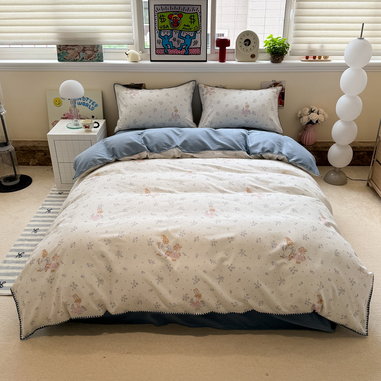 慕尚家纺 2025新款磨毛三角针套件四件套 磨毛三角针-兔妈与兔宝