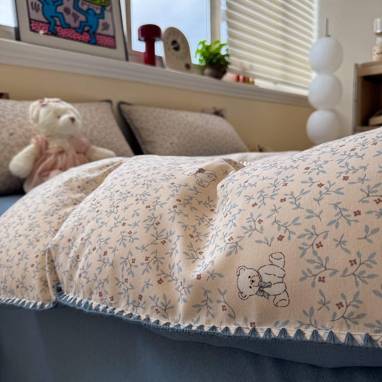 91家纺网 家纺一手货源 找家纺 慕尚家纺 2025新款磨毛三角针套件四件套 磨毛三角针-花朵熊