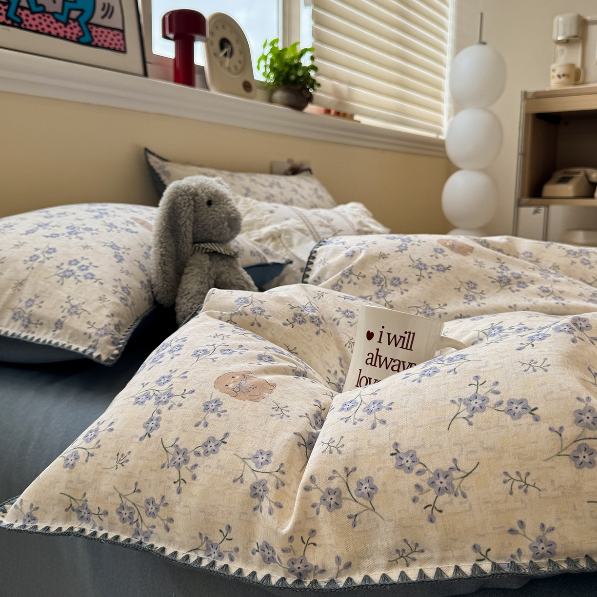 91家纺网 家纺一手货源 找家纺 慕尚家纺 2025新款磨毛三角针套件四件套 磨毛三角针-呆萌兔