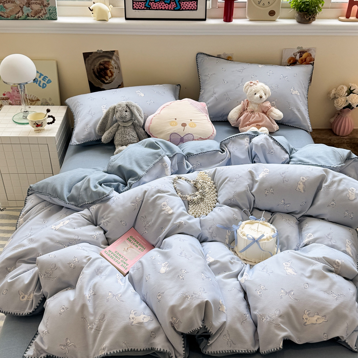 91家纺网 家纺一手货源 找家纺 慕尚家纺 2025新款磨毛三角针套件四件套 磨毛三角针-蝴蝶结兔