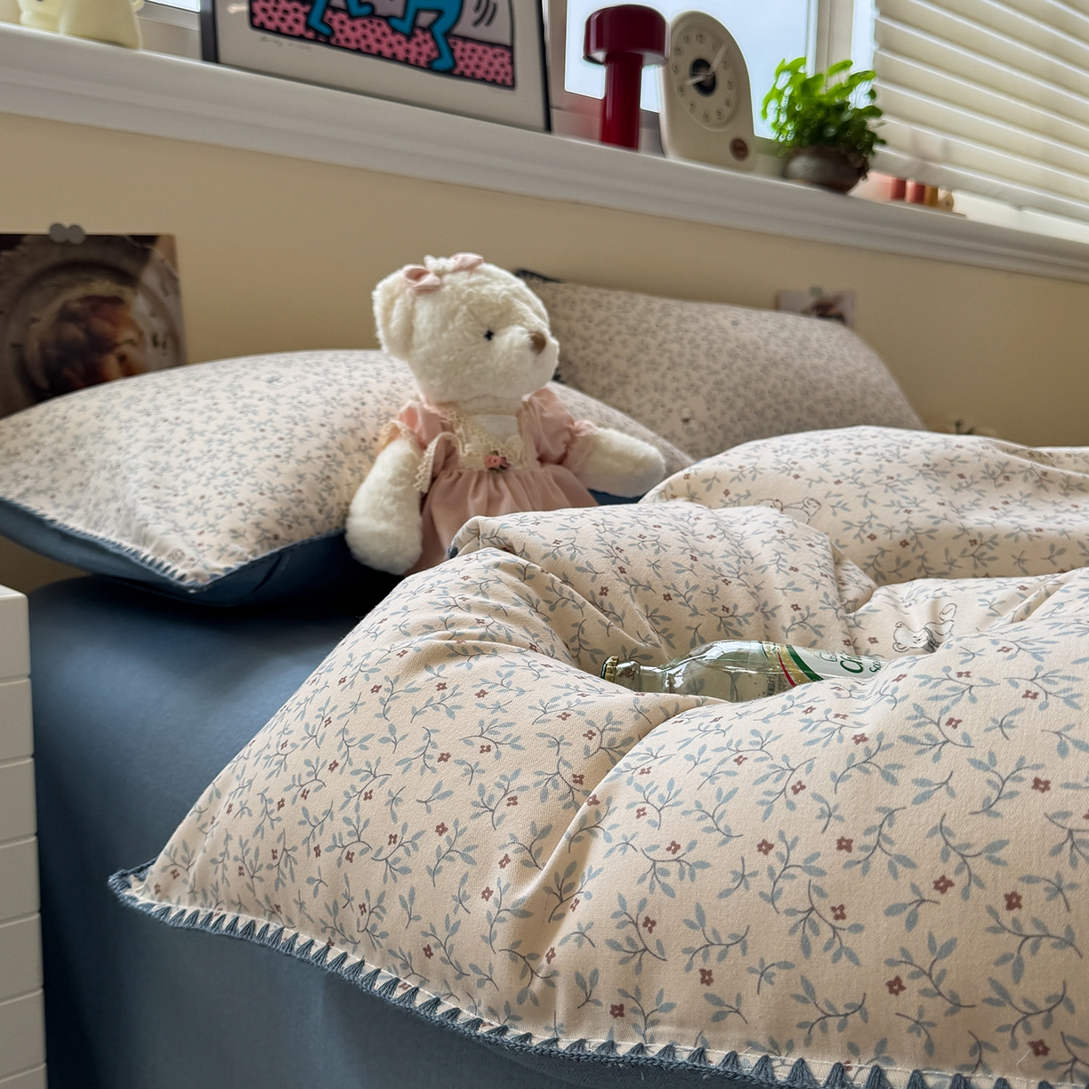 91家纺网 家纺一手货源 找家纺 慕尚家纺 2025新款磨毛三角针套件四件套 磨毛三角针-花朵熊