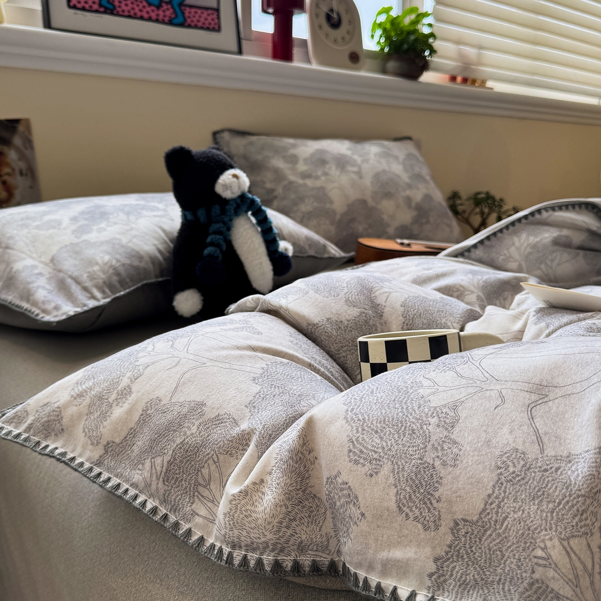 91家纺网 家纺一手货源 找家纺 慕尚家纺 2025新款磨毛三角针套件四件套 磨毛三角针-发财树