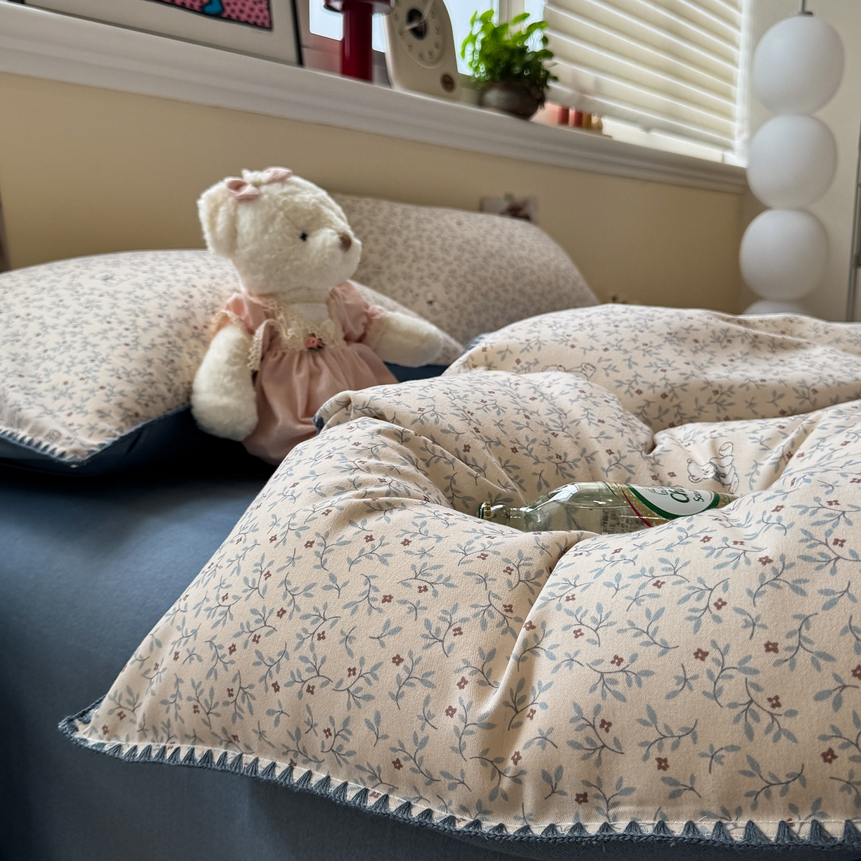 91家纺网 家纺一手货源 找家纺 慕尚家纺 2025新款磨毛三角针套件四件套 磨毛三角针-花朵熊