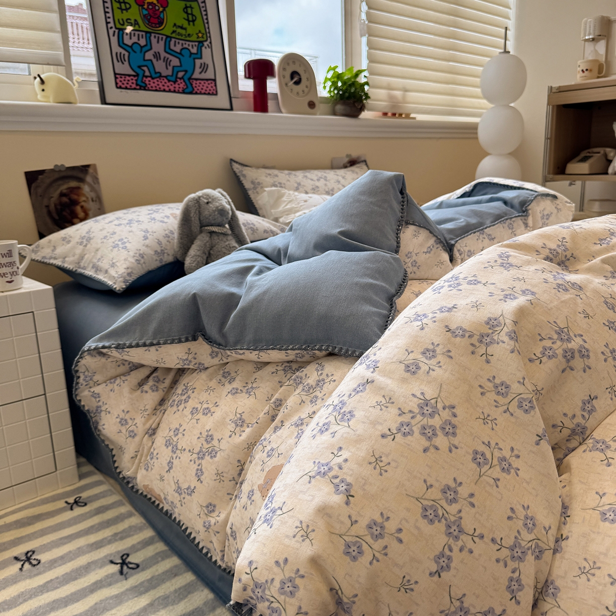 91家纺网 家纺一手货源 找家纺 慕尚家纺 2025新款磨毛三角针套件四件套 磨毛三角针-呆萌兔