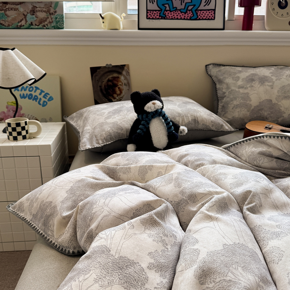 91家纺网 家纺一手货源 找家纺 慕尚家纺 2025新款磨毛三角针套件四件套 磨毛三角针-发财树