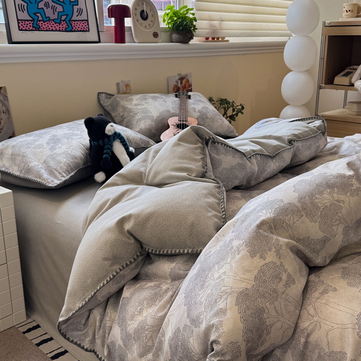 91家纺网 家纺一手货源 找家纺 慕尚家纺 2025新款磨毛三角针套件四件套 磨毛三角针-发财树