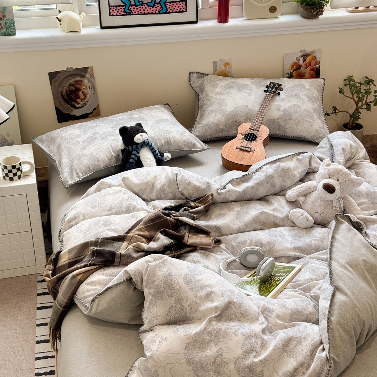 91家纺网 家纺一手货源 找家纺 慕尚家纺 2025新款磨毛三角针套件四件套 磨毛三角针-发财树