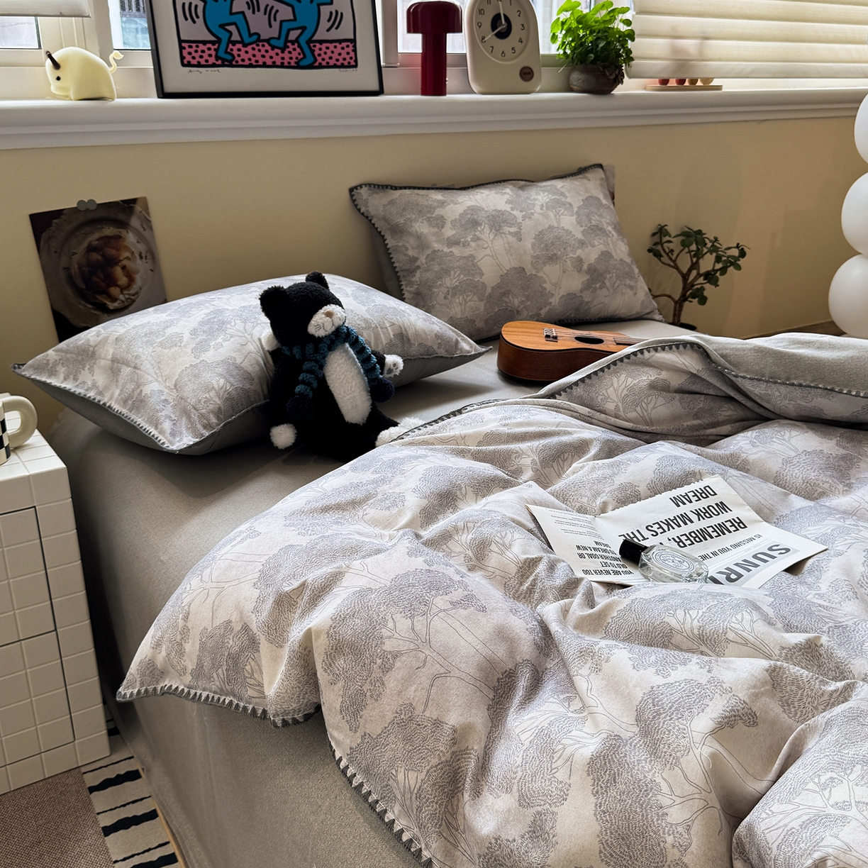 91家纺网 家纺一手货源 找家纺 慕尚家纺 2025新款磨毛三角针套件四件套 磨毛三角针-发财树