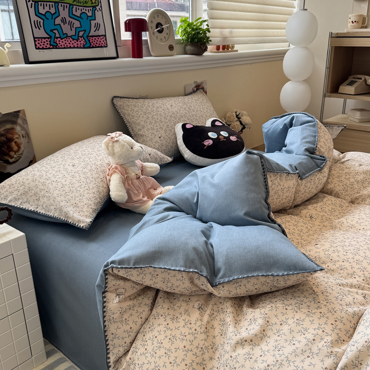 91家纺网 家纺一手货源 找家纺 慕尚家纺 2025新款磨毛三角针套件四件套 磨毛三角针-花朵熊