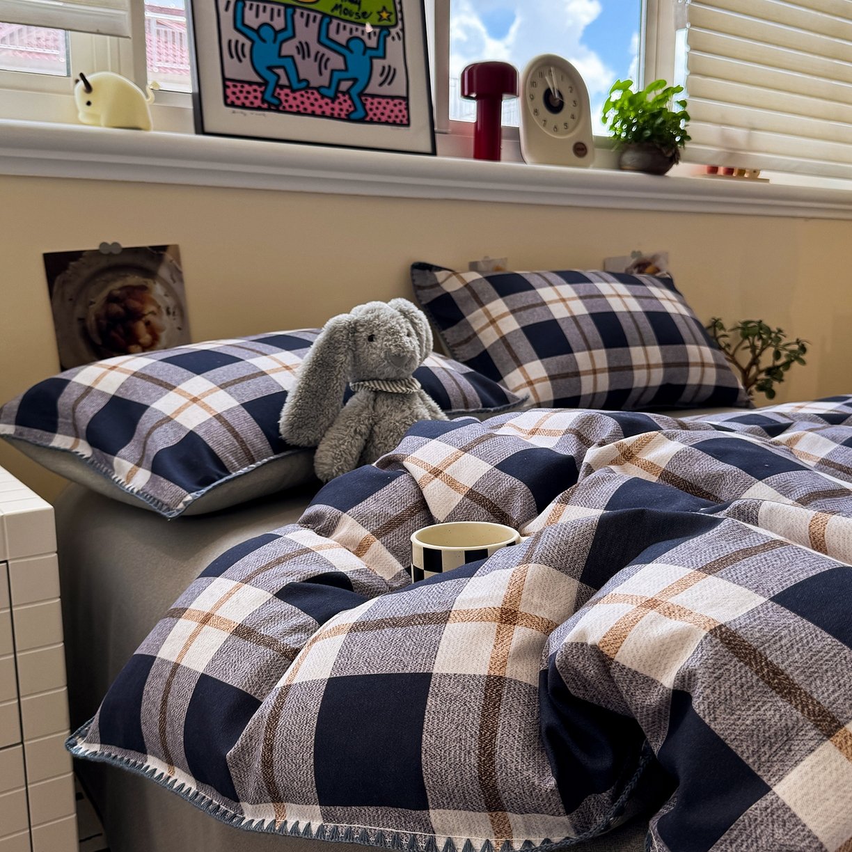 91家纺网 家纺一手货源 找家纺 慕尚家纺 2025新款磨毛三角针套件四件套 磨毛三角针-英式黑灰格