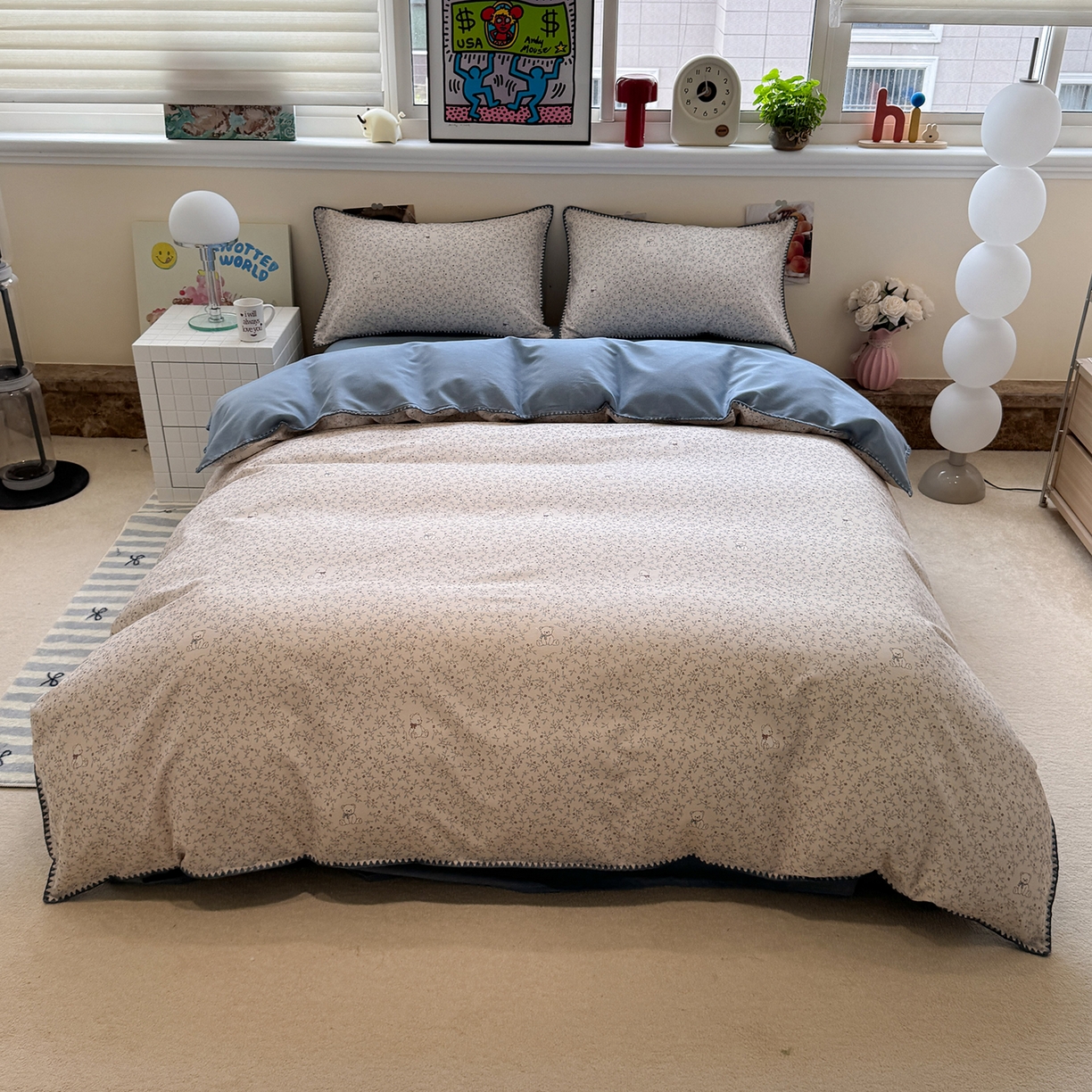 慕尚家纺 2025新款磨毛三角针套件四件套 磨毛三角针-花朵熊