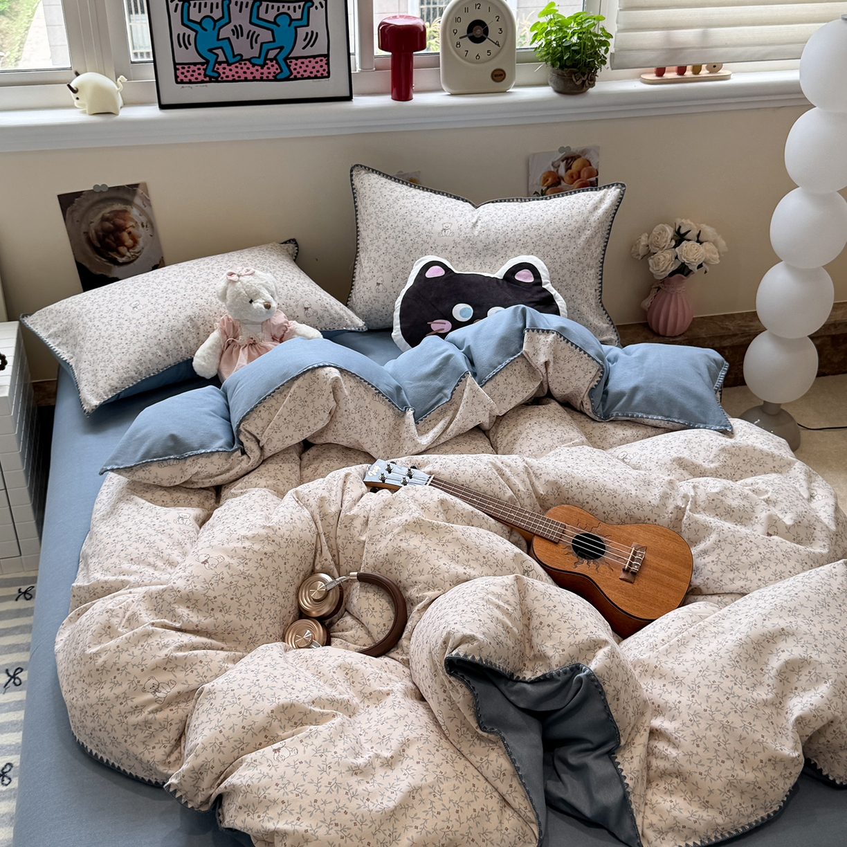 91家纺网 家纺一手货源 找家纺 慕尚家纺 2025新款磨毛三角针套件四件套 磨毛三角针-花朵熊