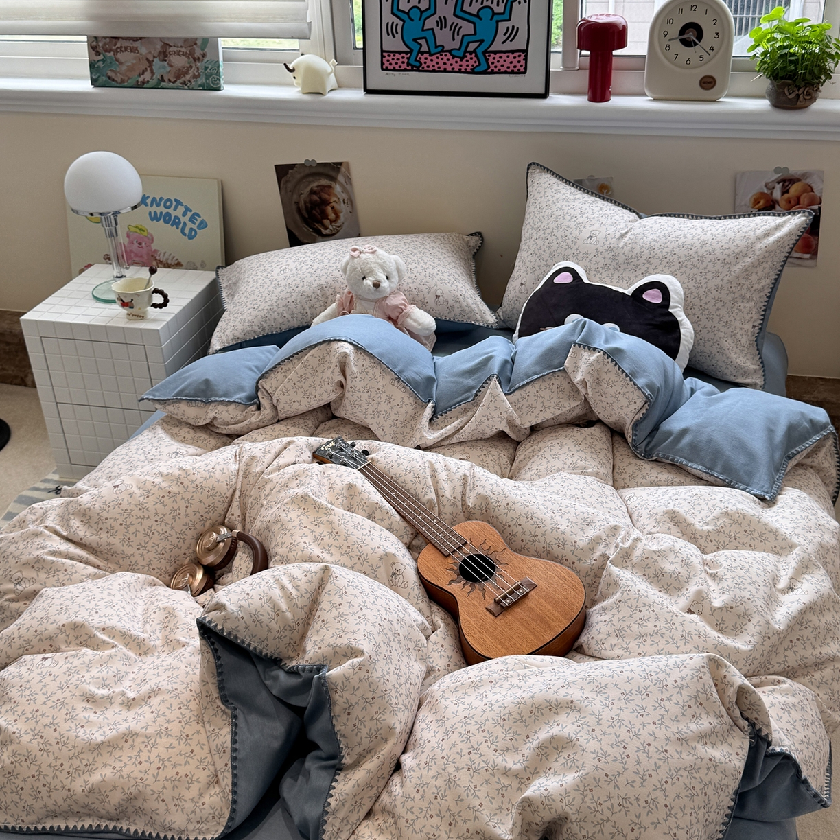 91家纺网 家纺一手货源 找家纺 慕尚家纺 2025新款磨毛三角针套件四件套 磨毛三角针-花朵熊