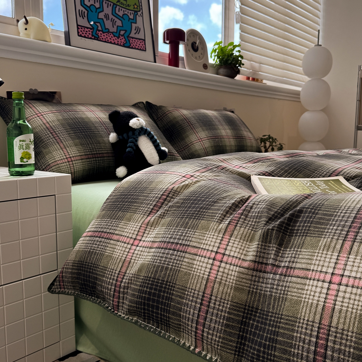 91家纺网 家纺一手货源 找家纺 慕尚家纺 2025新款磨毛三角针套件四件套 磨毛三角针-英式绿棕格