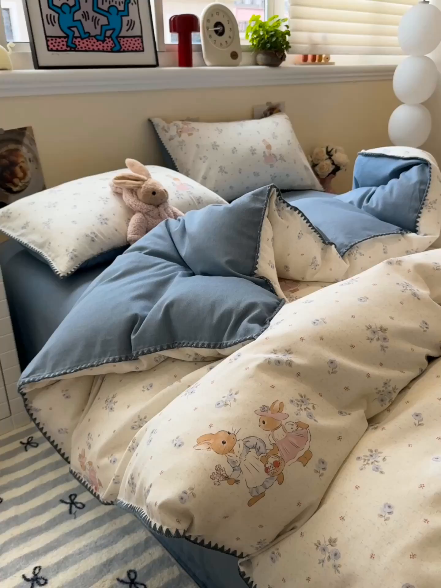 91家纺网 家纺一手货源 找家纺 慕尚家纺 2025新款磨毛三角针套件四件套 磨毛三角针-兔妈与兔宝