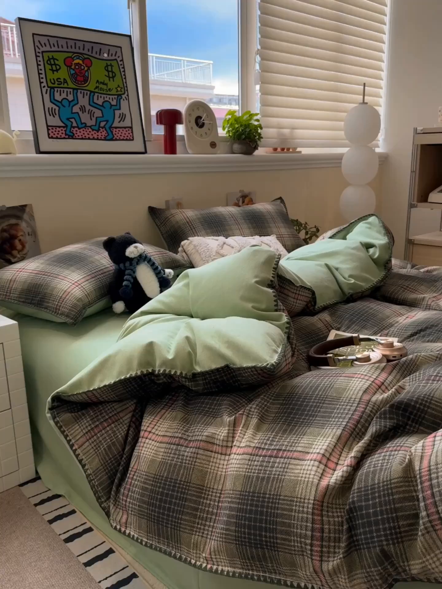 91家纺网 家纺一手货源 找家纺 慕尚家纺 2025新款磨毛三角针套件四件套 磨毛三角针-英式绿棕格