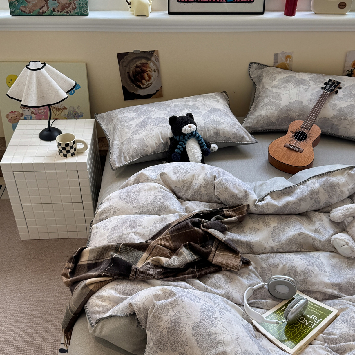 91家纺网 家纺一手货源 找家纺 慕尚家纺 2025新款磨毛三角针套件四件套 磨毛三角针-发财树