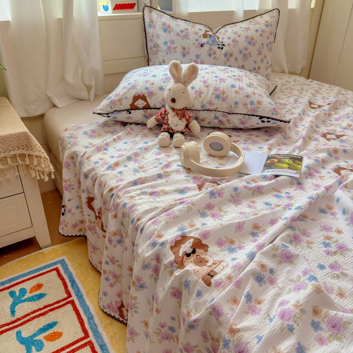 91家纺网 家纺一手货源 找家纺 （总）优卡迪家纺馆 2025新款皱皱棉小花边床单（下载文件包含买家秀）