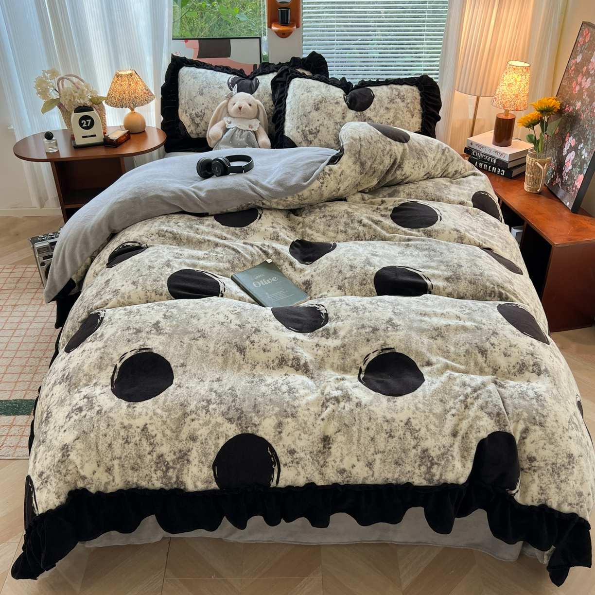 韩都家居 2025新款法式花边印花牛奶绒四件套 艺境