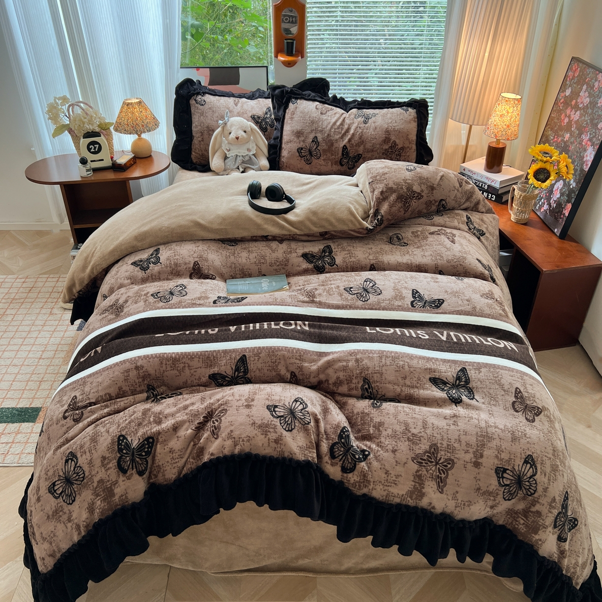 韩都家居 2025新款法式花边印花牛奶绒四件套 陌离