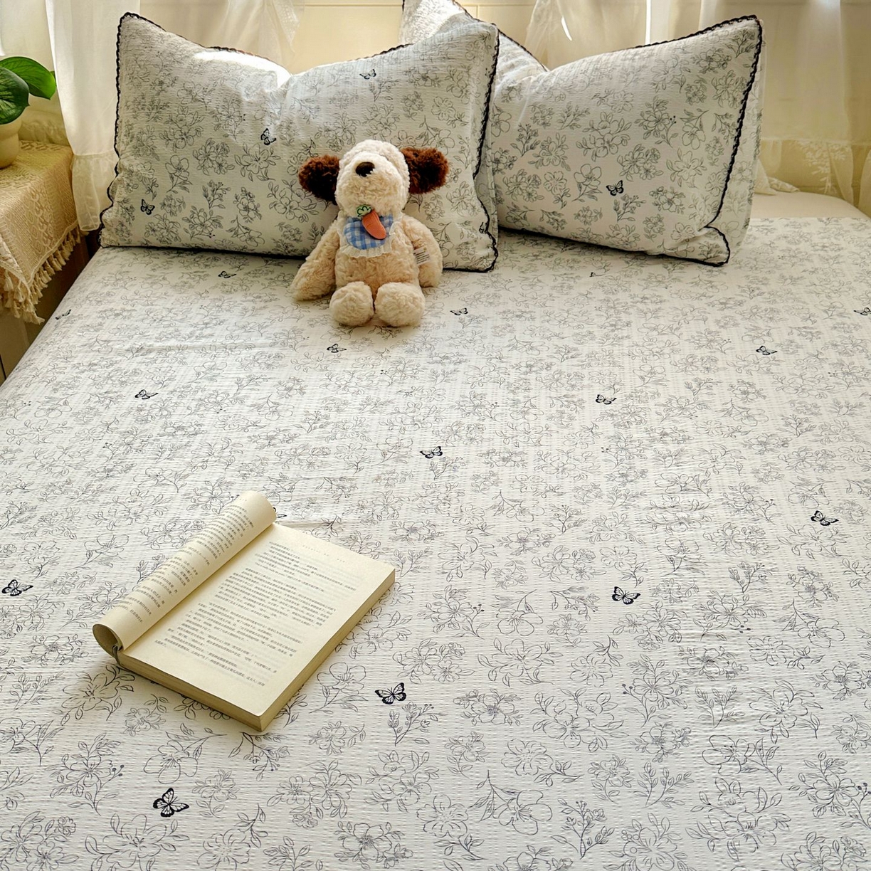 91家纺网 家纺一手货源 找家纺 优卡迪家纺馆 2025新款皱皱棉小花边床单（下载文件包含买家秀） 雨蝶