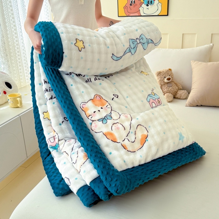 91家纺网 家纺一手货源 找家纺 （总）宜梦家居 2025新款獭兔绒三层夹棉加厚豆豆棉被子被芯