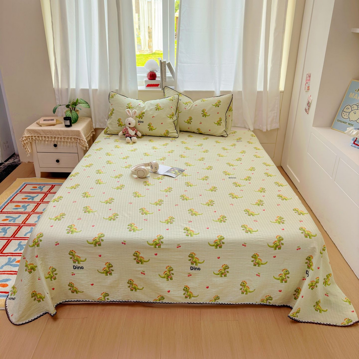 91家纺网 家纺一手货源 找家纺 优卡迪家纺馆 2025新款皱皱棉小花边床单（下载文件包含买家秀） 霸王龙