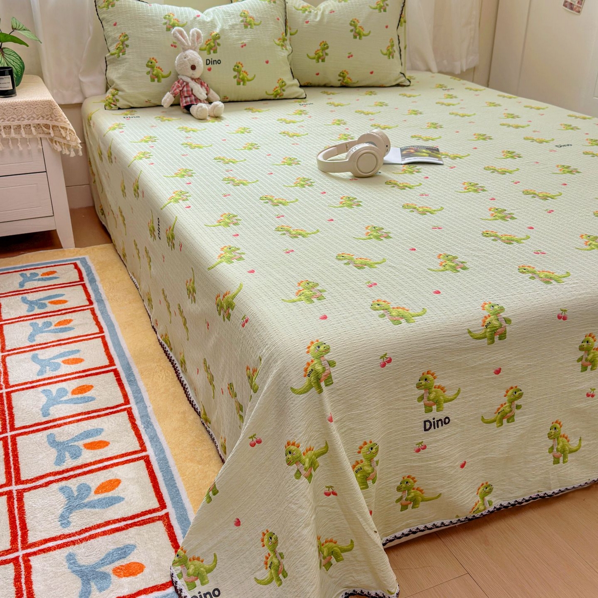 91家纺网 家纺一手货源 找家纺 优卡迪家纺馆 2025新款皱皱棉小花边床单（下载文件包含买家秀） 霸王龙