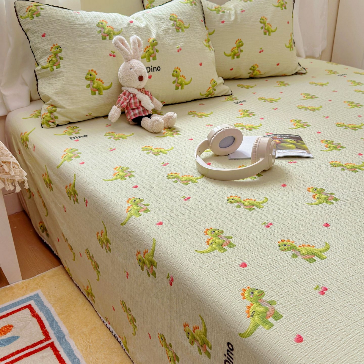 91家纺网 家纺一手货源 找家纺 优卡迪家纺馆 2025新款皱皱棉小花边床单（下载文件包含买家秀） 霸王龙