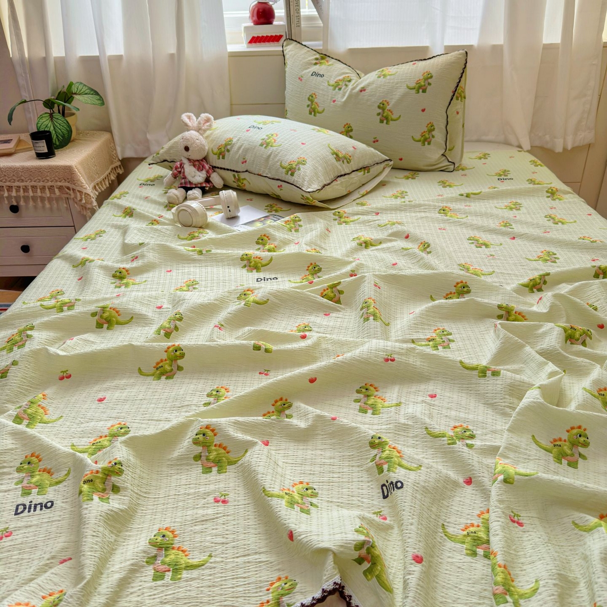 91家纺网 家纺一手货源 找家纺 优卡迪家纺馆 2025新款皱皱棉小花边床单（下载文件包含买家秀） 霸王龙