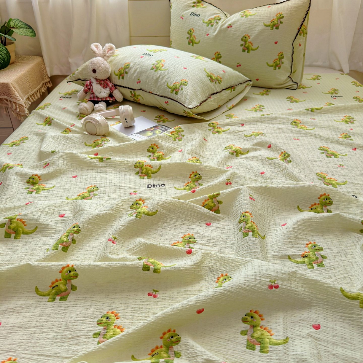 91家纺网 家纺一手货源 找家纺 优卡迪家纺馆 2025新款皱皱棉小花边床单（下载文件包含买家秀） 霸王龙