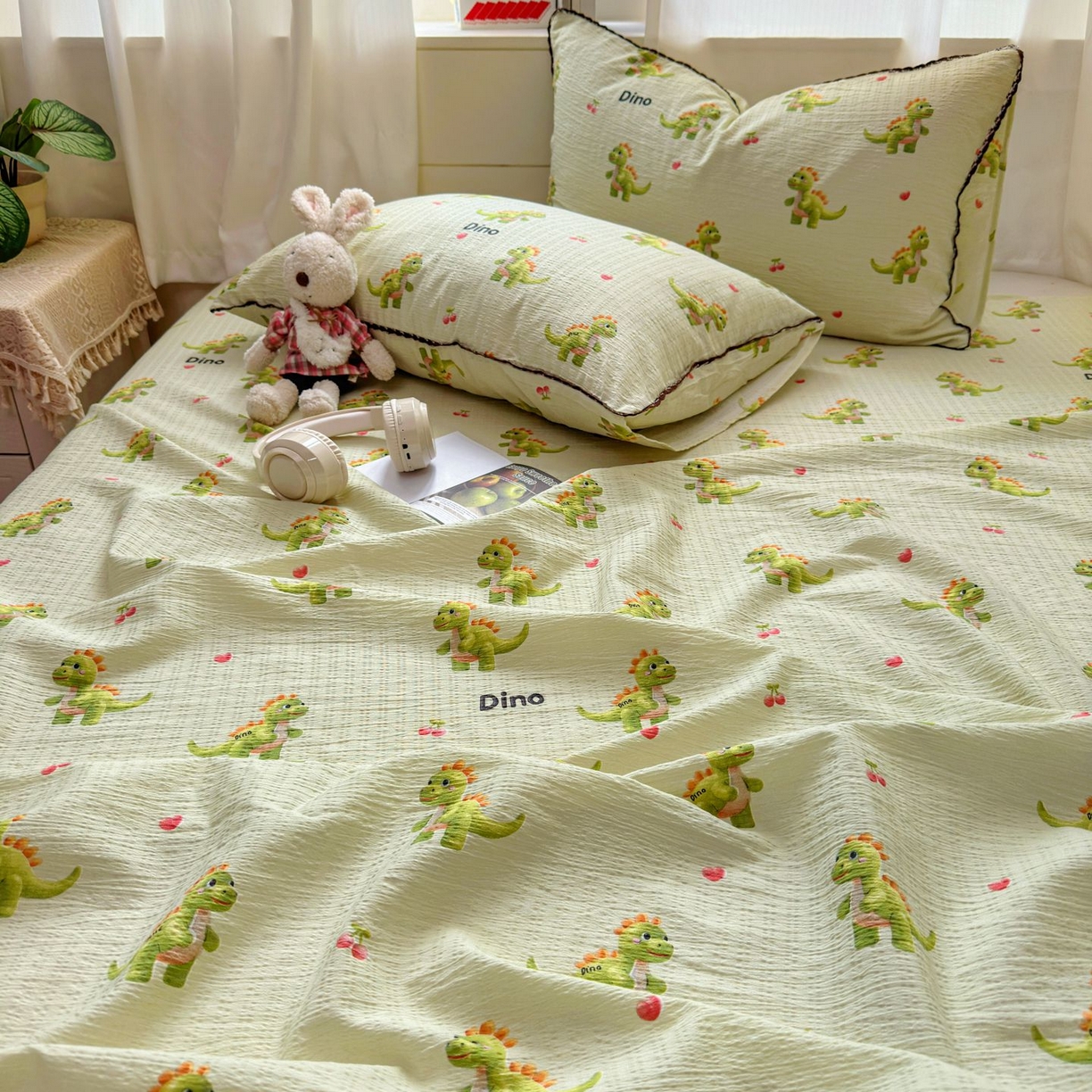 91家纺网 家纺一手货源 找家纺 优卡迪家纺馆 2025新款皱皱棉小花边床单（下载文件包含买家秀） 霸王龙