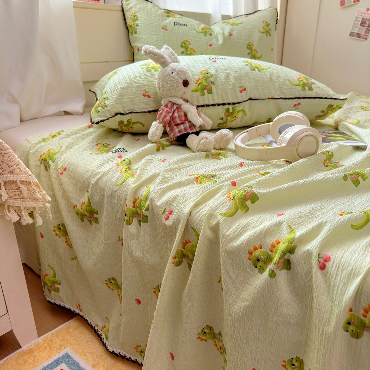 91家纺网 家纺一手货源 找家纺 优卡迪家纺馆 2025新款皱皱棉小花边床单（下载文件包含买家秀） 霸王龙