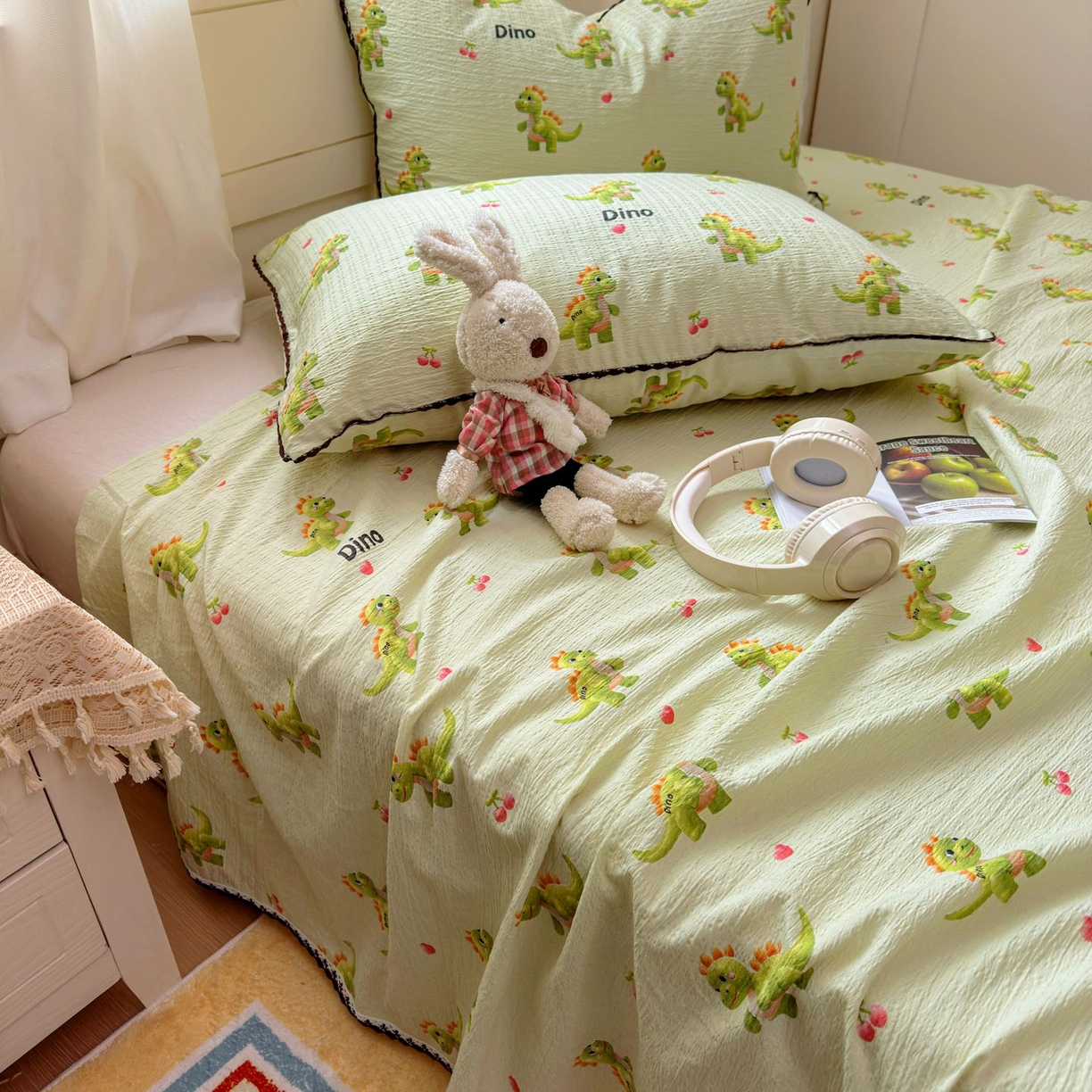 91家纺网 家纺一手货源 找家纺 优卡迪家纺馆 2025新款皱皱棉小花边床单（下载文件包含买家秀） 霸王龙