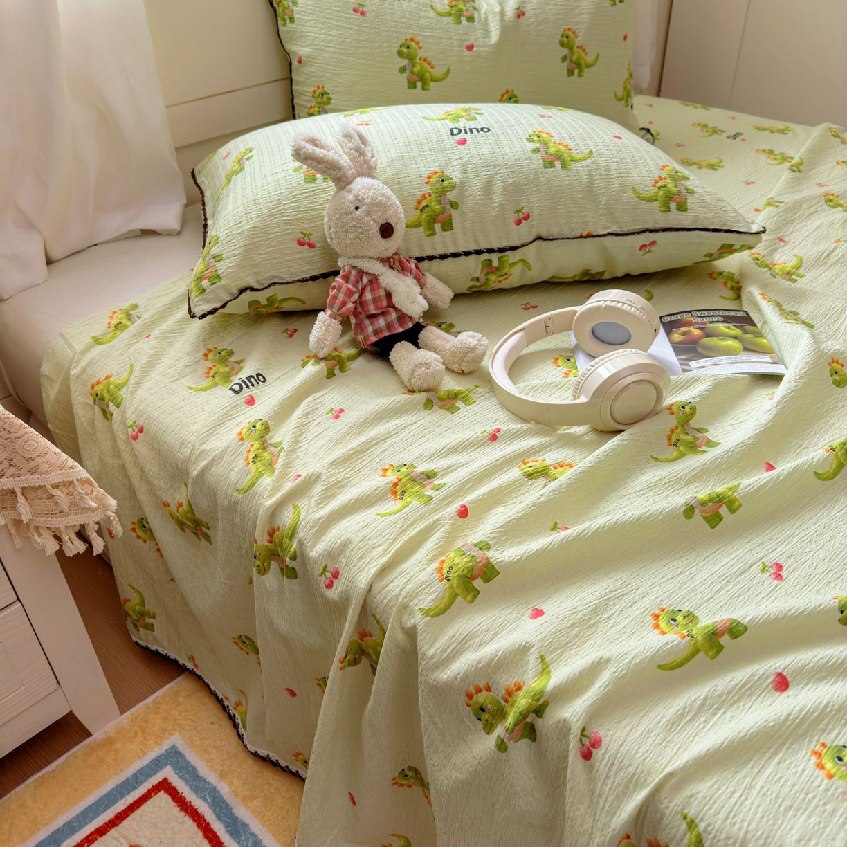 91家纺网 家纺一手货源 找家纺 优卡迪家纺馆 2025新款皱皱棉小花边床单（下载文件包含买家秀） 霸王龙