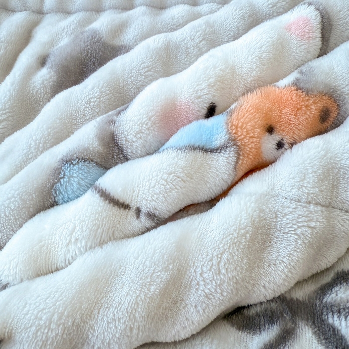 91家纺网 家纺一手货源 找家纺 宜梦家居 2025新款獭兔绒三层夹棉加厚豆豆棉被子被芯 抱抱熊