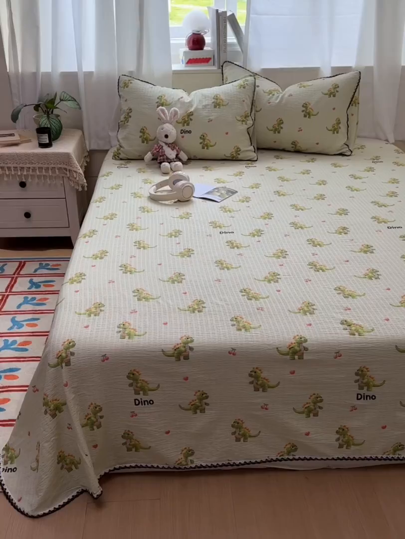 91家纺网 家纺一手货源 找家纺 优卡迪家纺馆 2025新款皱皱棉小花边床单（下载文件包含买家秀） 霸王龙