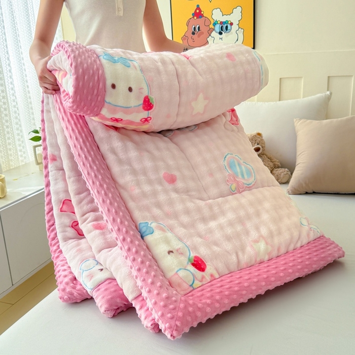 宜梦家居 2025新款獭兔绒三层夹棉加厚豆豆棉被子被芯 蛋糕猫