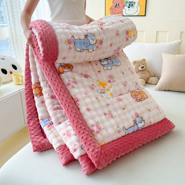 宜梦家居 2025新款獭兔绒三层夹棉加厚豆豆棉被子被芯 花草狗