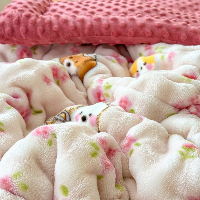 91家纺网 家纺一手货源 找家纺 宜梦家居 2025新款獭兔绒三层夹棉加厚豆豆棉被子被芯 花草狗