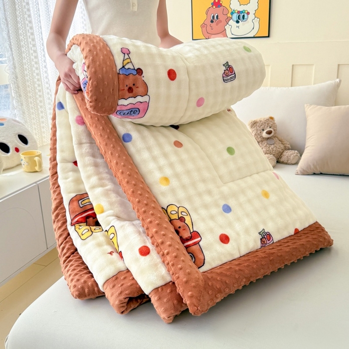 宜梦家居 2025新款獭兔绒三层夹棉加厚豆豆棉被子被芯 卡皮巴拉