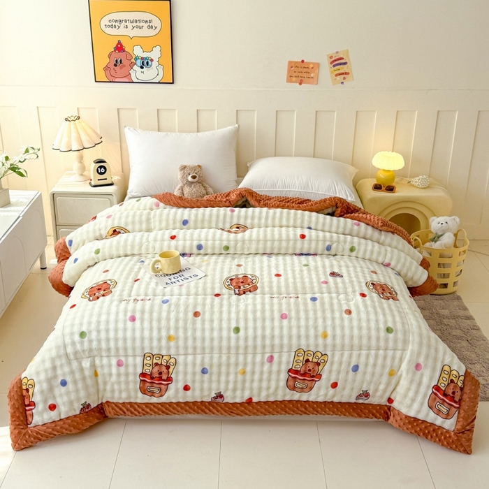 91家纺网 家纺一手货源 找家纺 宜梦家居 2025新款獭兔绒三层夹棉加厚豆豆棉被子被芯 卡皮巴拉