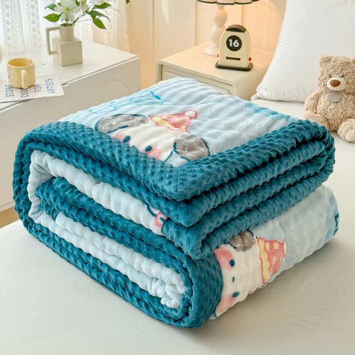 91家纺网 家纺一手货源 找家纺 宜梦家居 2025新款獭兔绒三层夹棉加厚豆豆棉被子被芯 蓝狗