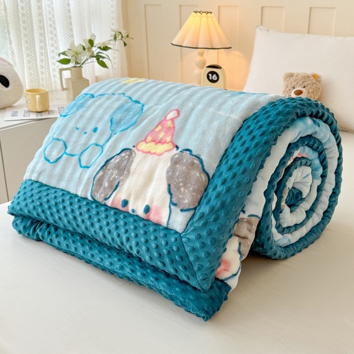 91家纺网 家纺一手货源 找家纺 宜梦家居 2025新款獭兔绒三层夹棉加厚豆豆棉被子被芯 蓝狗