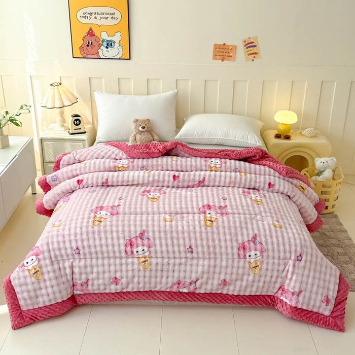 91家纺网 家纺一手货源 找家纺 宜梦家居 2025新款獭兔绒三层夹棉加厚豆豆棉被子被芯 美乐蒂